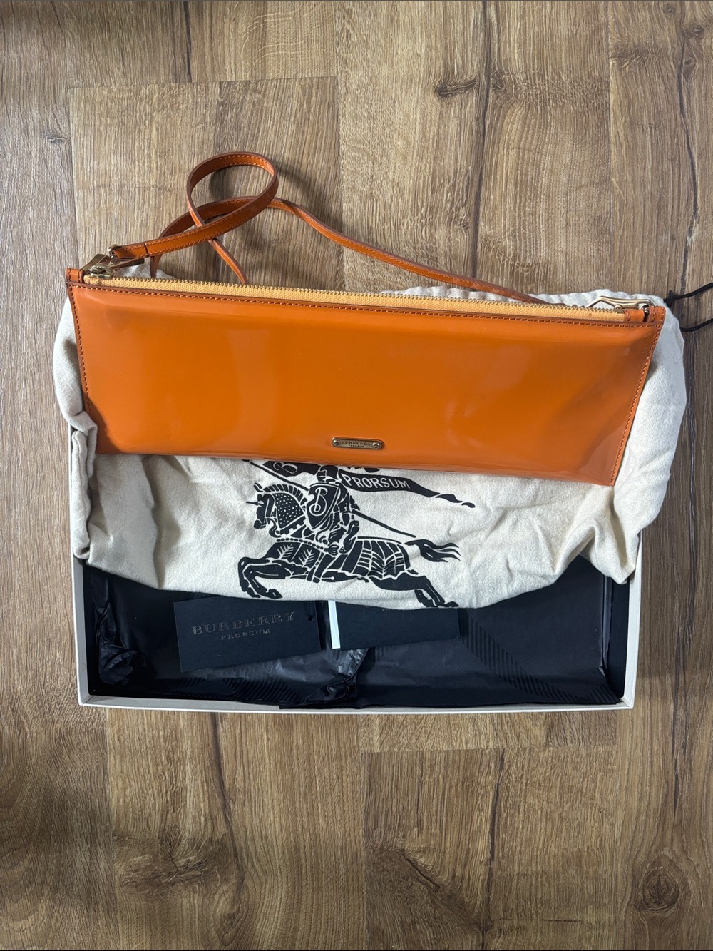 Burberry Orange Patent Leather Belt Bag Clutch
